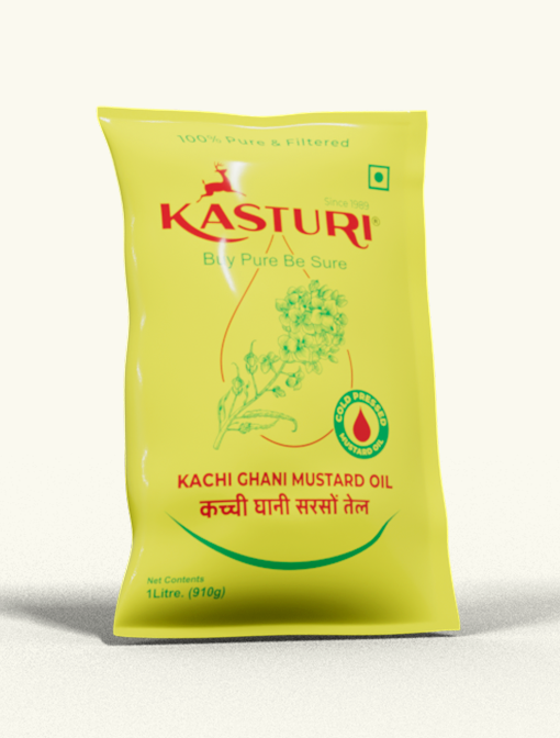 Kasturi yellow Kachi Ghani mustard oil pouch